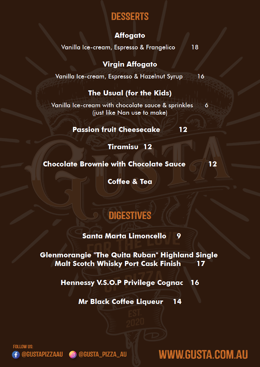 Menu, Gusta