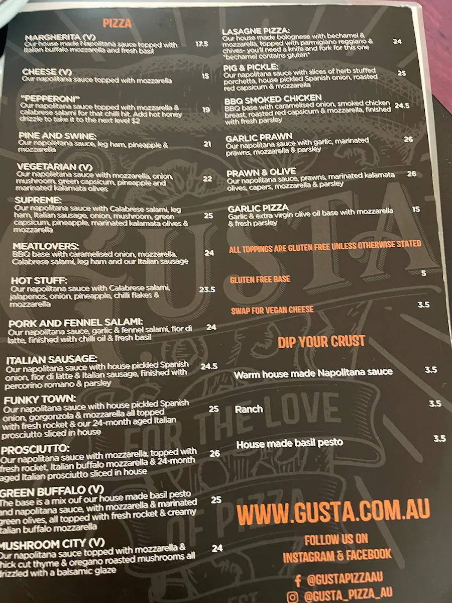 Menu, Gusta