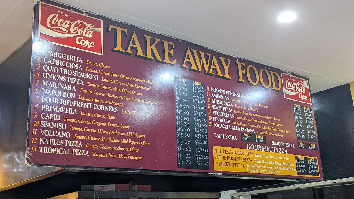 Menu, Moonee Ponds Pizza