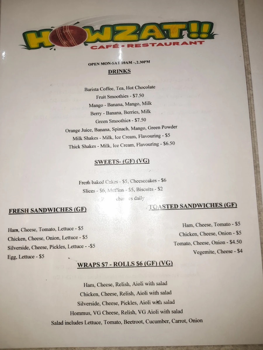 Menu, Howzat