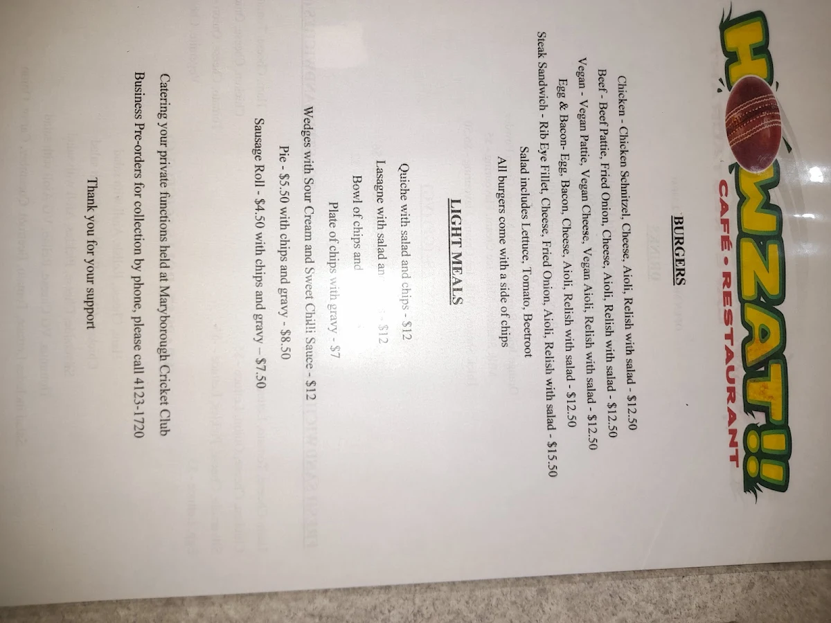 Menu, Howzat