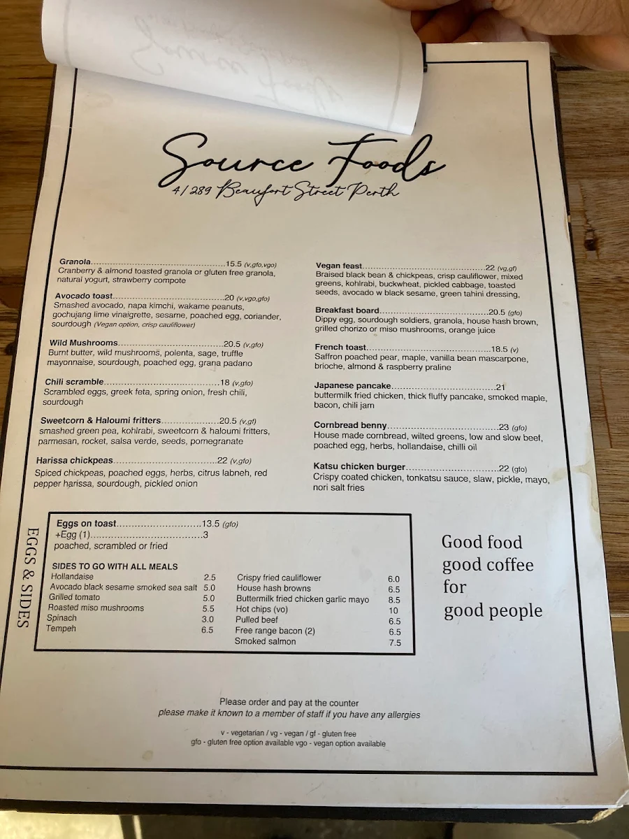 Menu, Source Foods
