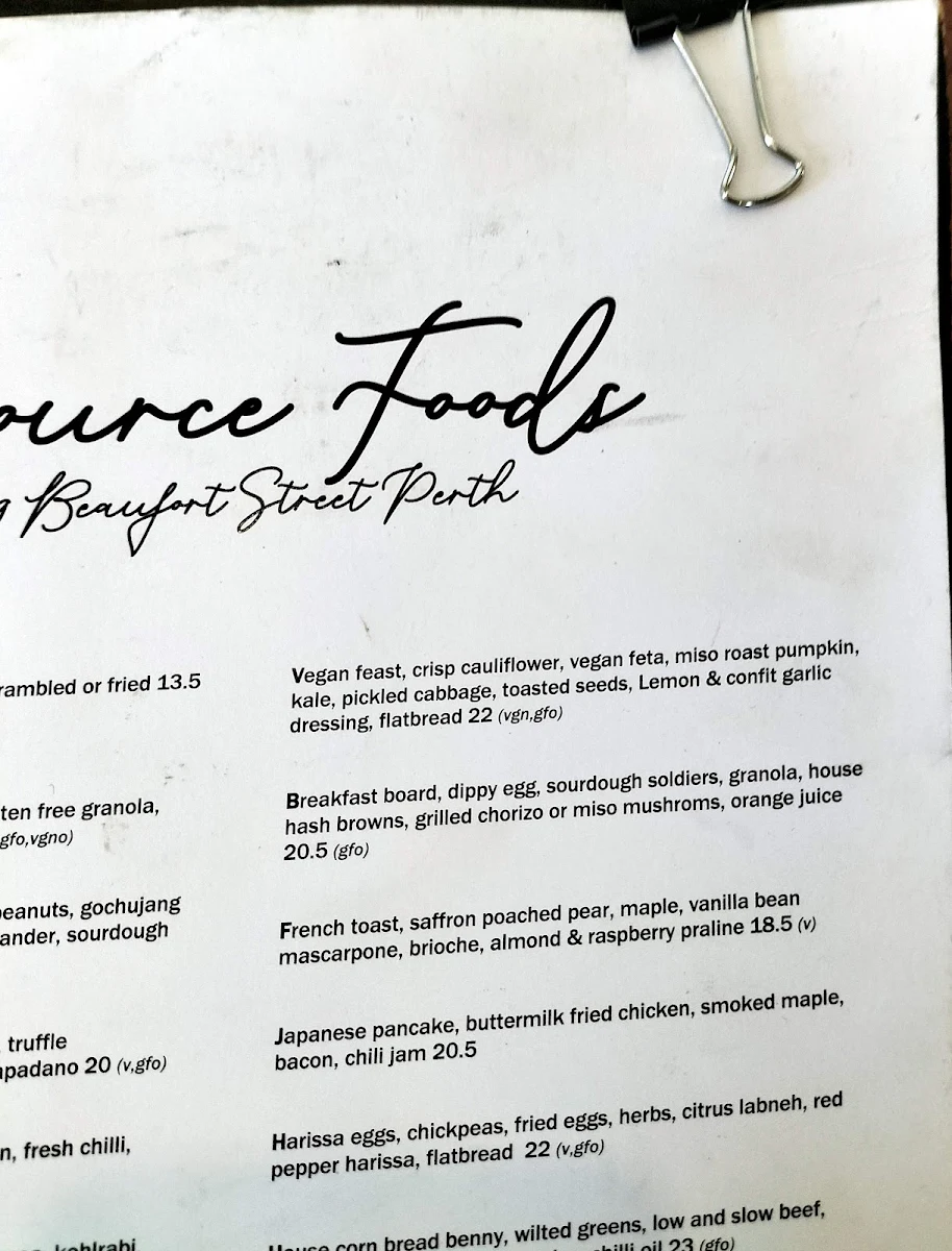 Menu, Source Foods
