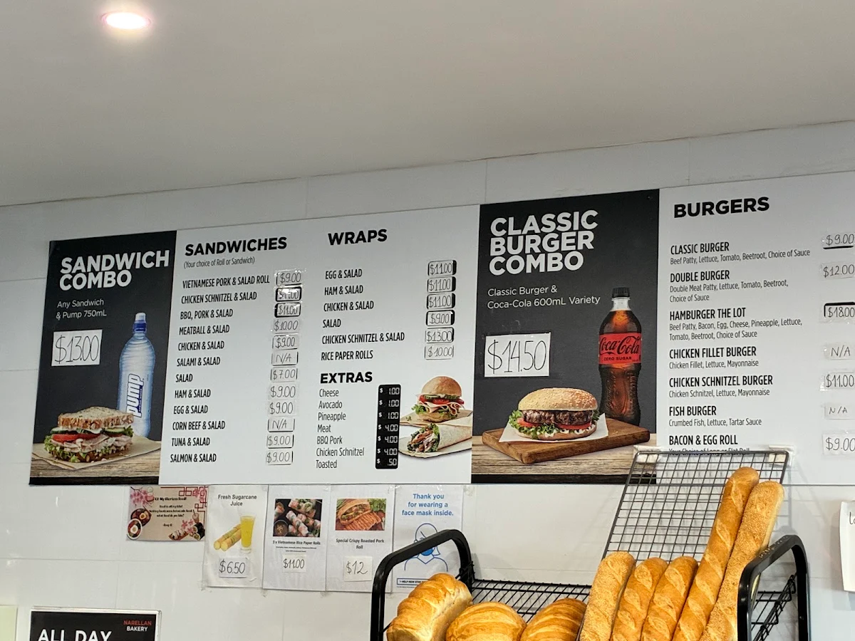 Menu, Narellan Bakery