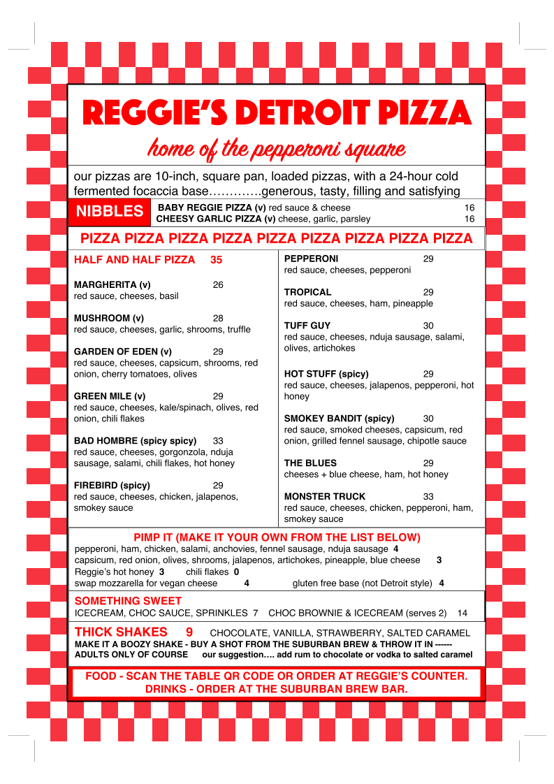 Menu, Reggie's Detroit Pizza