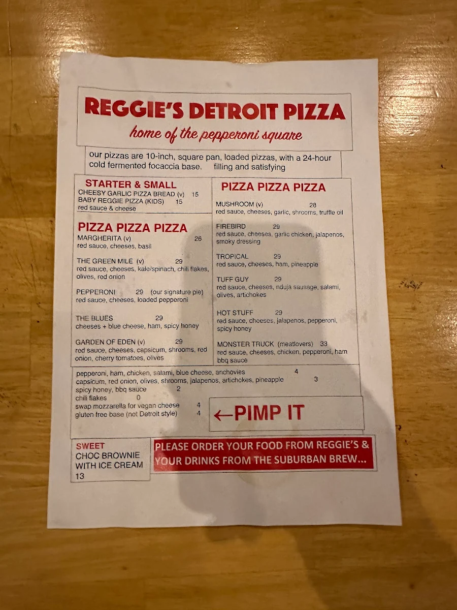 Menu, Reggie's Detroit Pizza