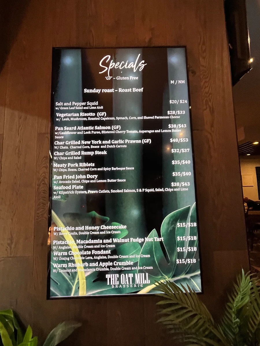 Menu, The Oat Mill