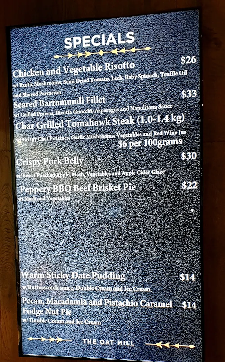 Menu, The Oat Mill