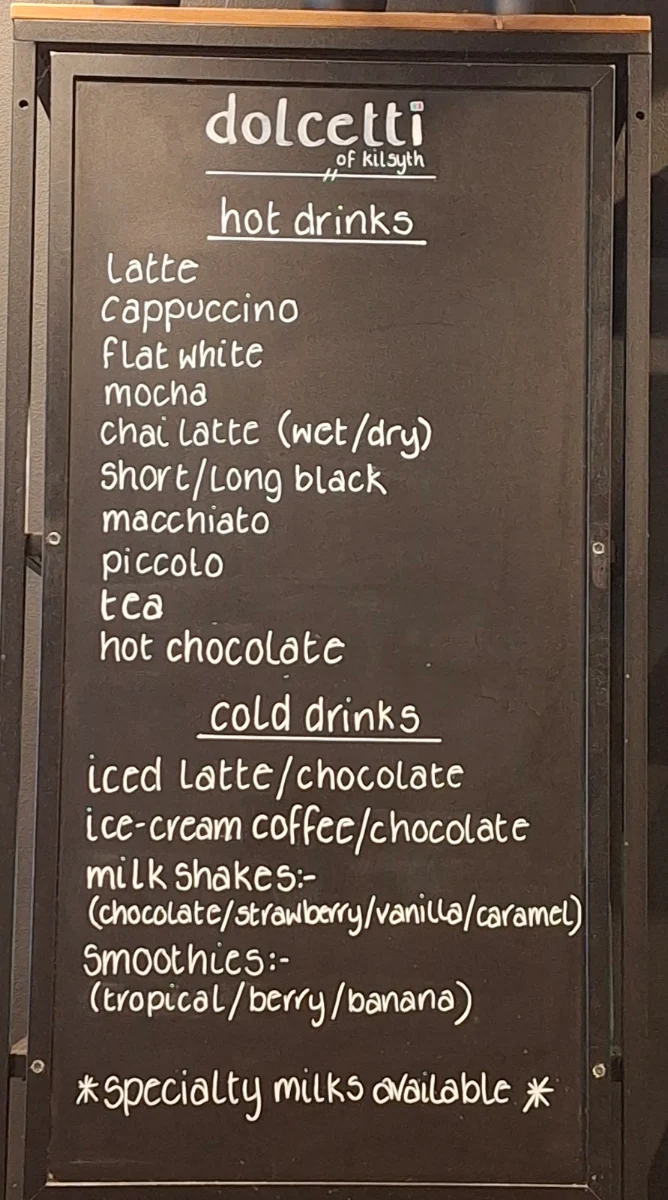 Menu, Dolcetti of Kilsyth