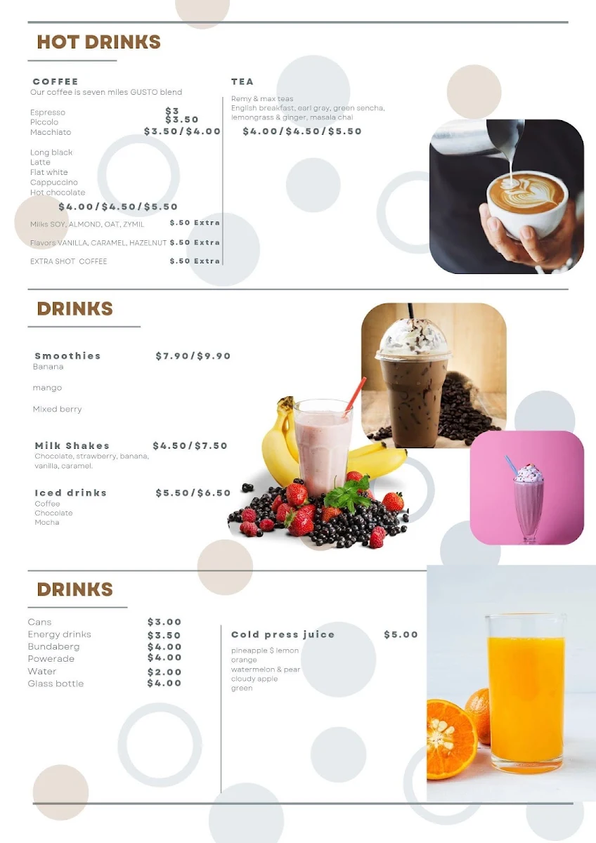 Menu, Sweet Pieces Cafe