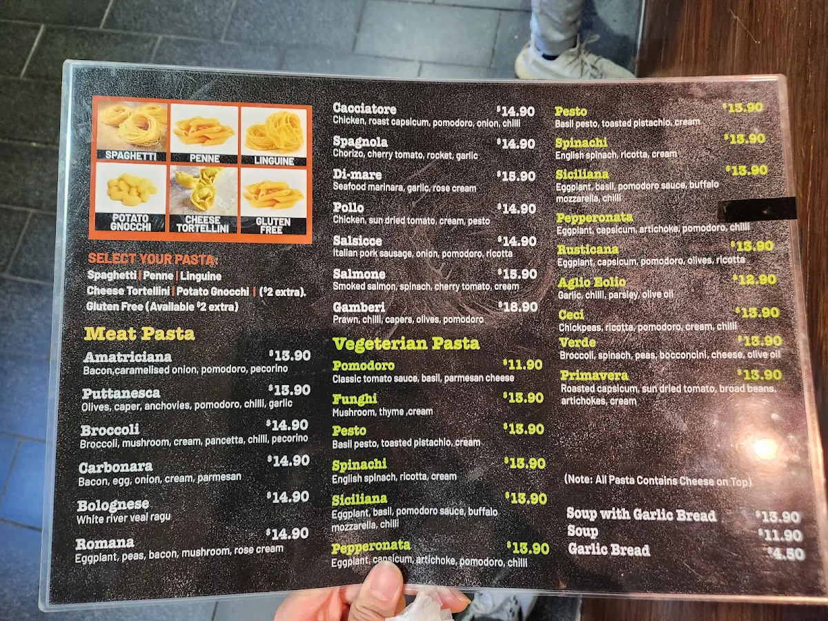 Menu, Stellini Pasta Bar