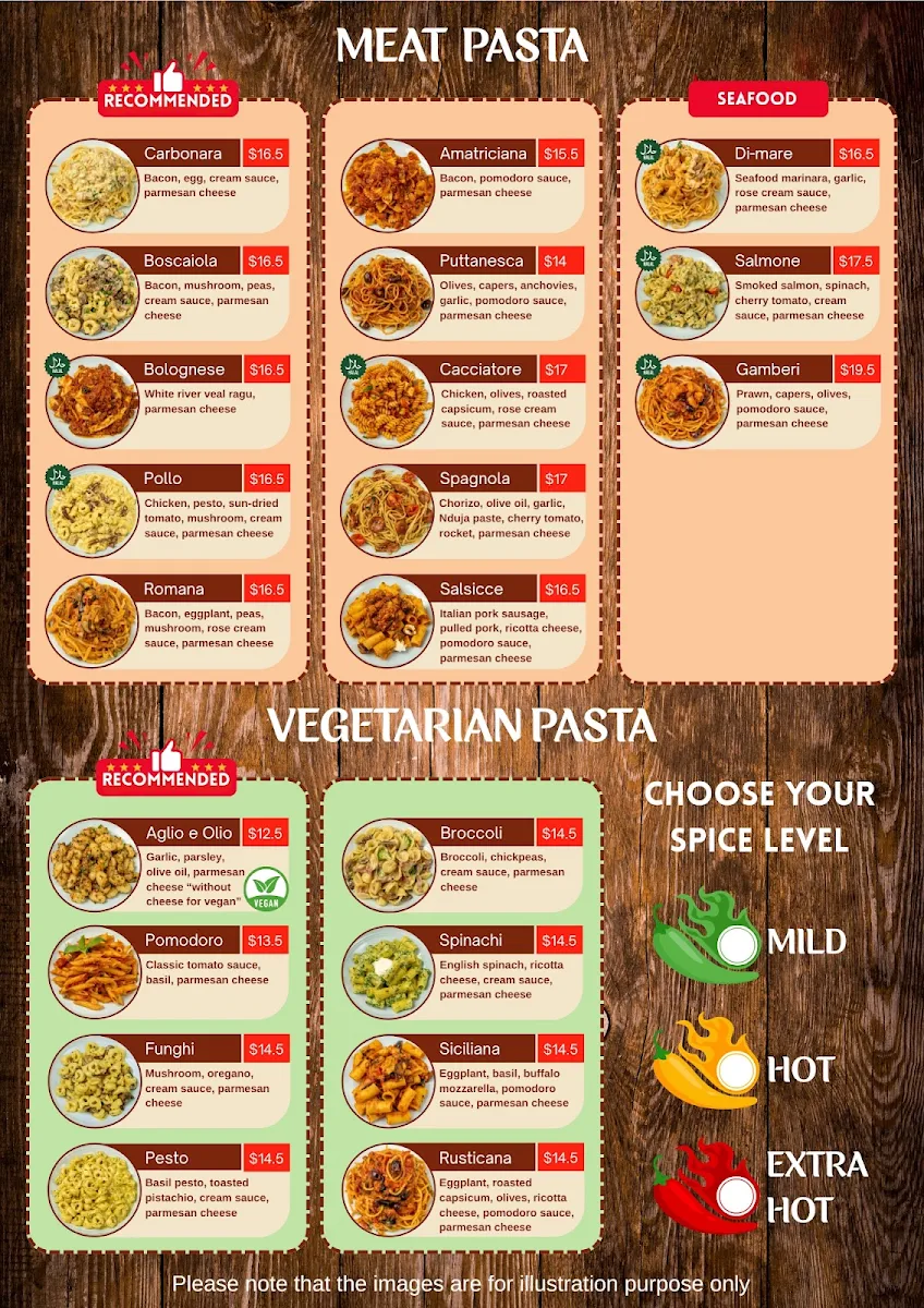 Menu, Stellini Pasta Bar