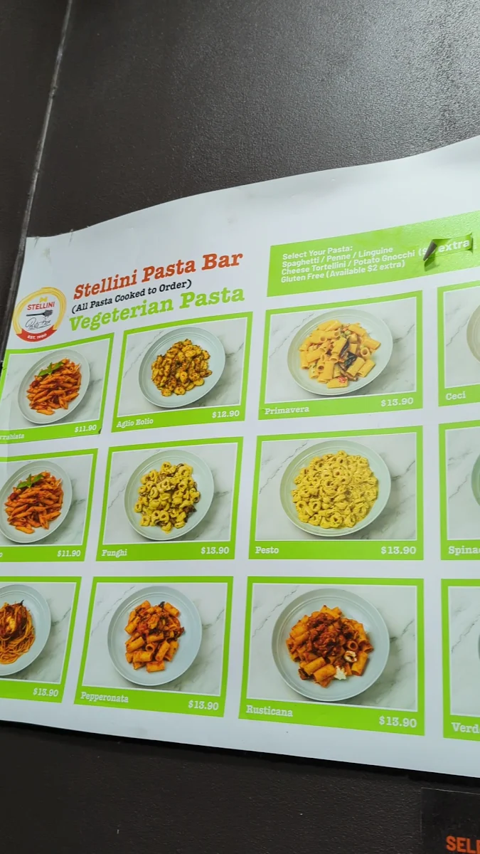 Menu, Stellini Pasta Bar