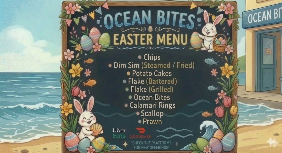 Menu, Ocean Bites Fish & Chippery