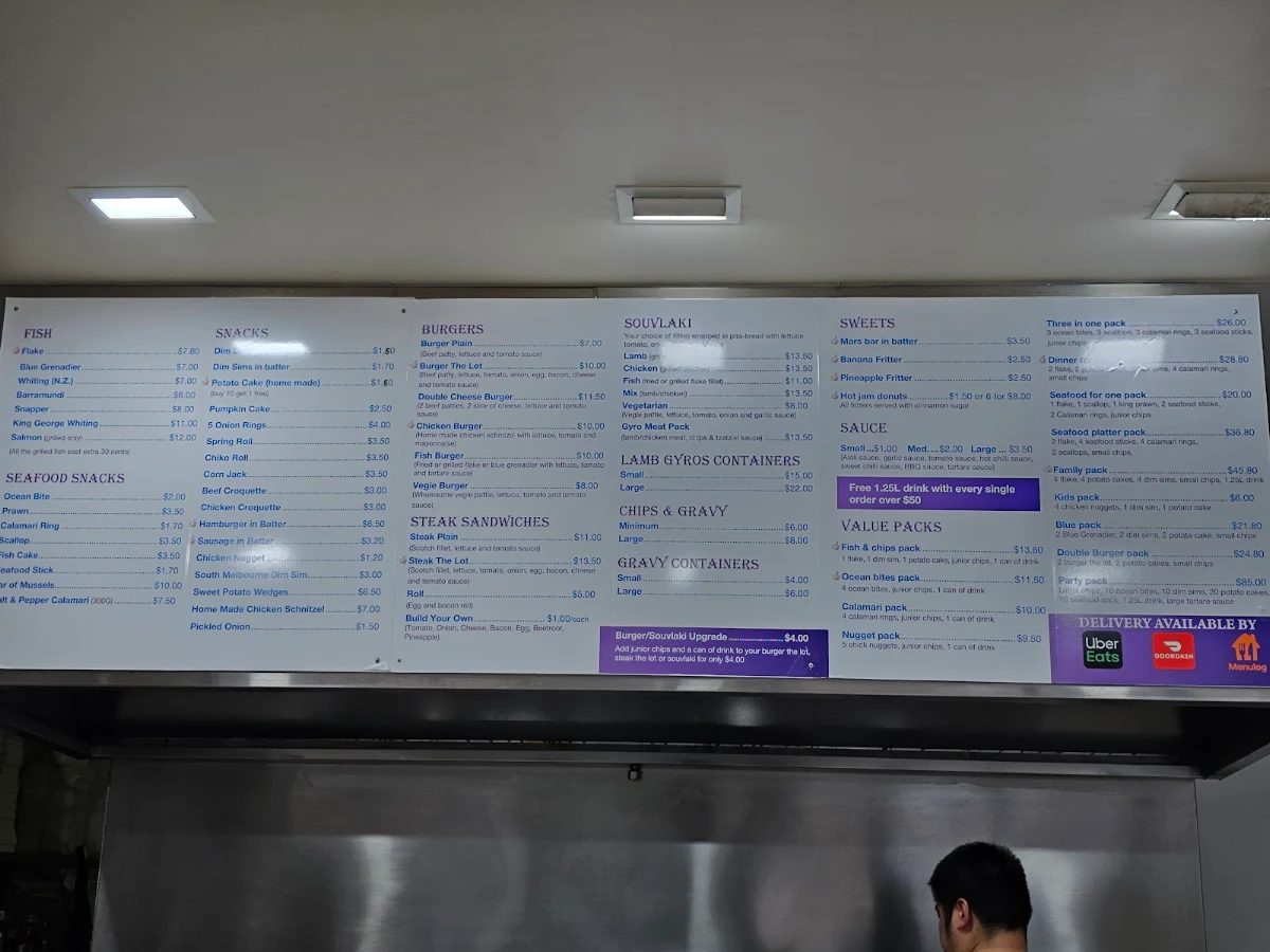 Menu, Ocean Bites Fish & Chippery