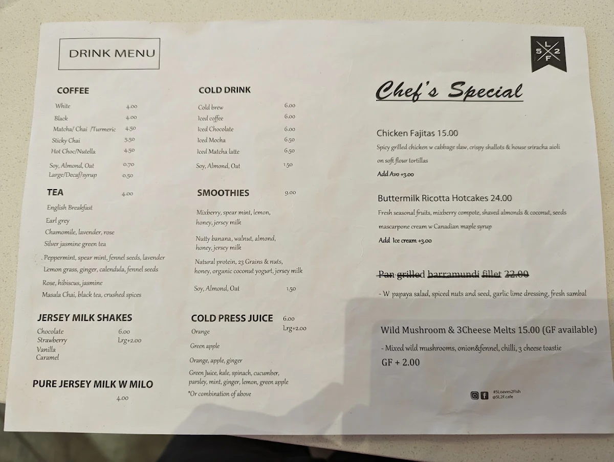 Menu, 5 Loaves 2 Fish