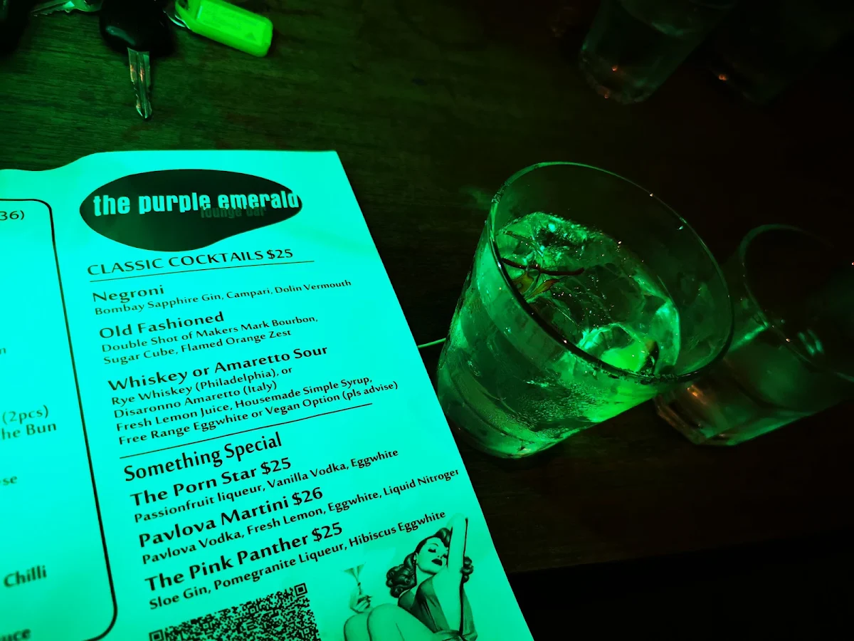 Menu, The Purple Emerald Lounge Bar