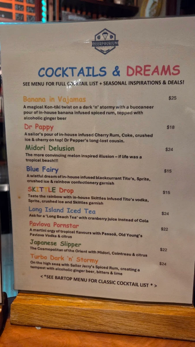 Menu, Beerpourium