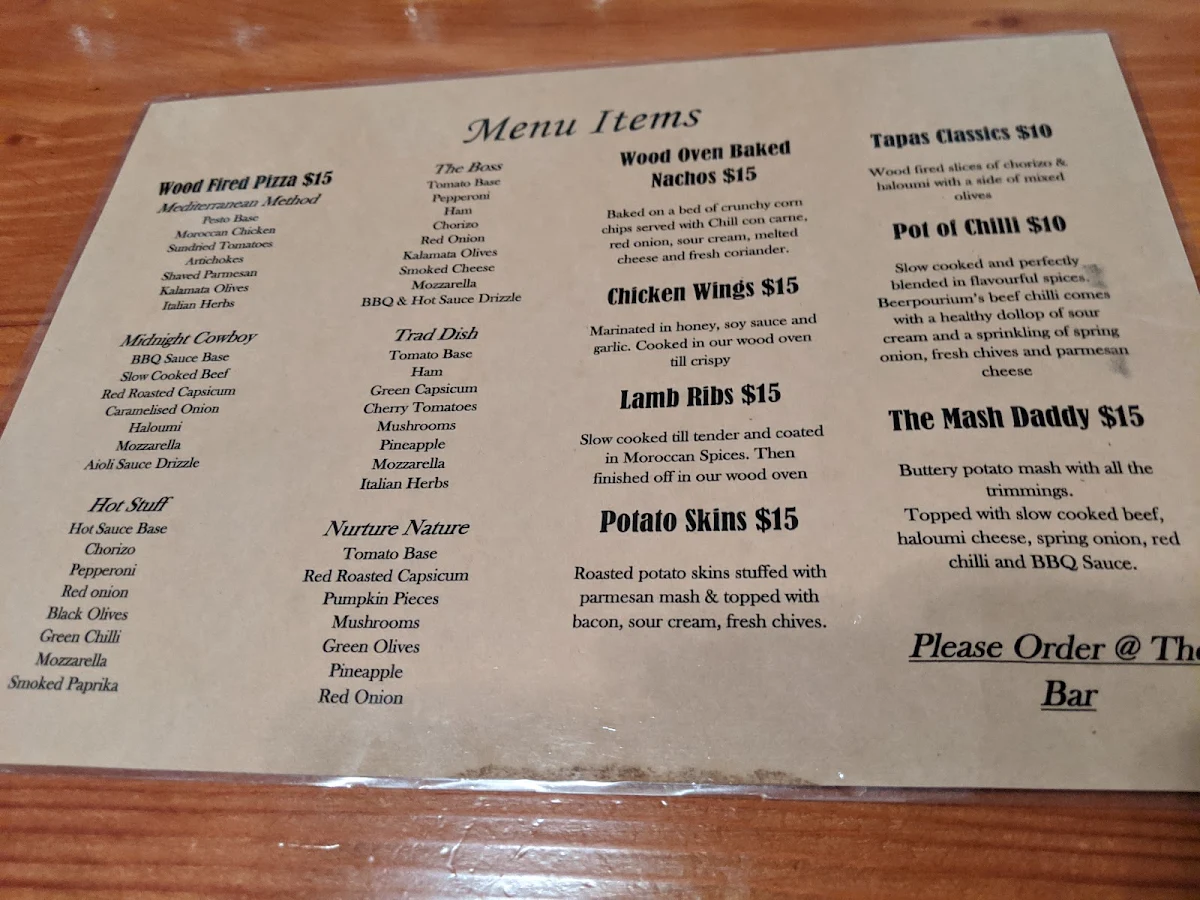 Menu, Beerpourium