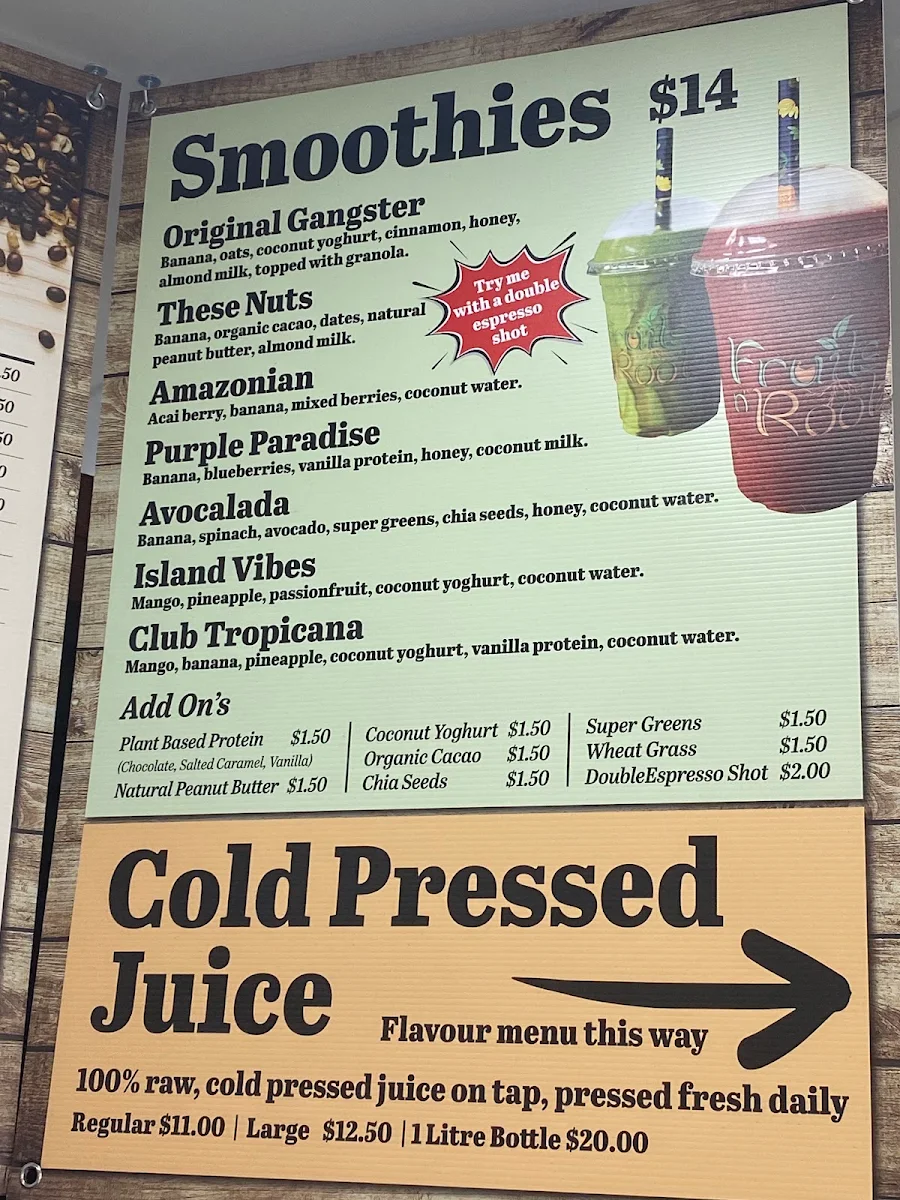 Menu, Fruits N Rootz