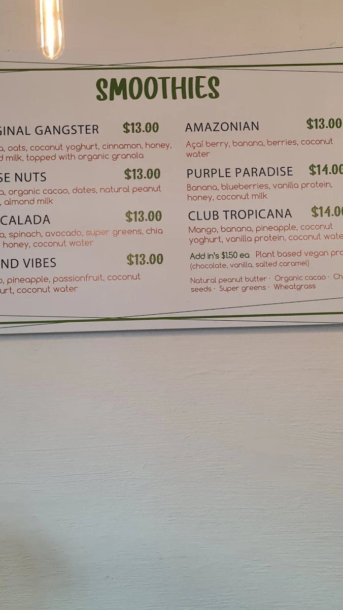 Menu, Fruits N Rootz