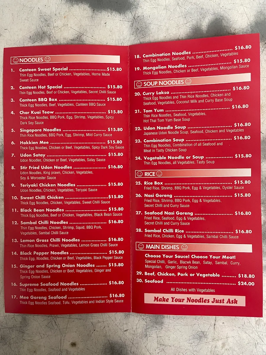 Menu, Belmont Noodle Canteen