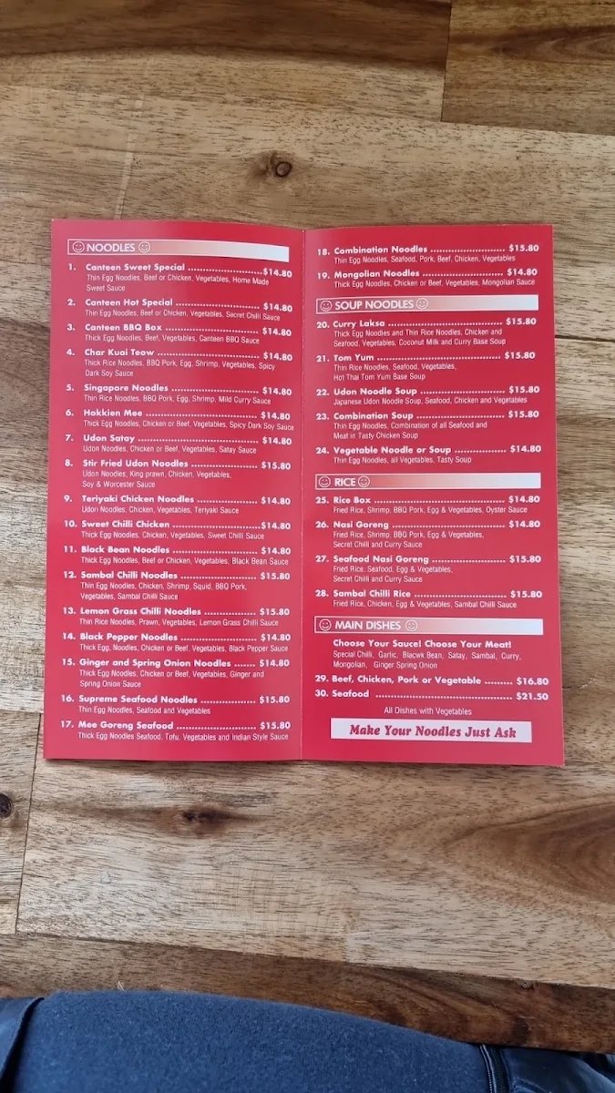Menu, Belmont Noodle Canteen