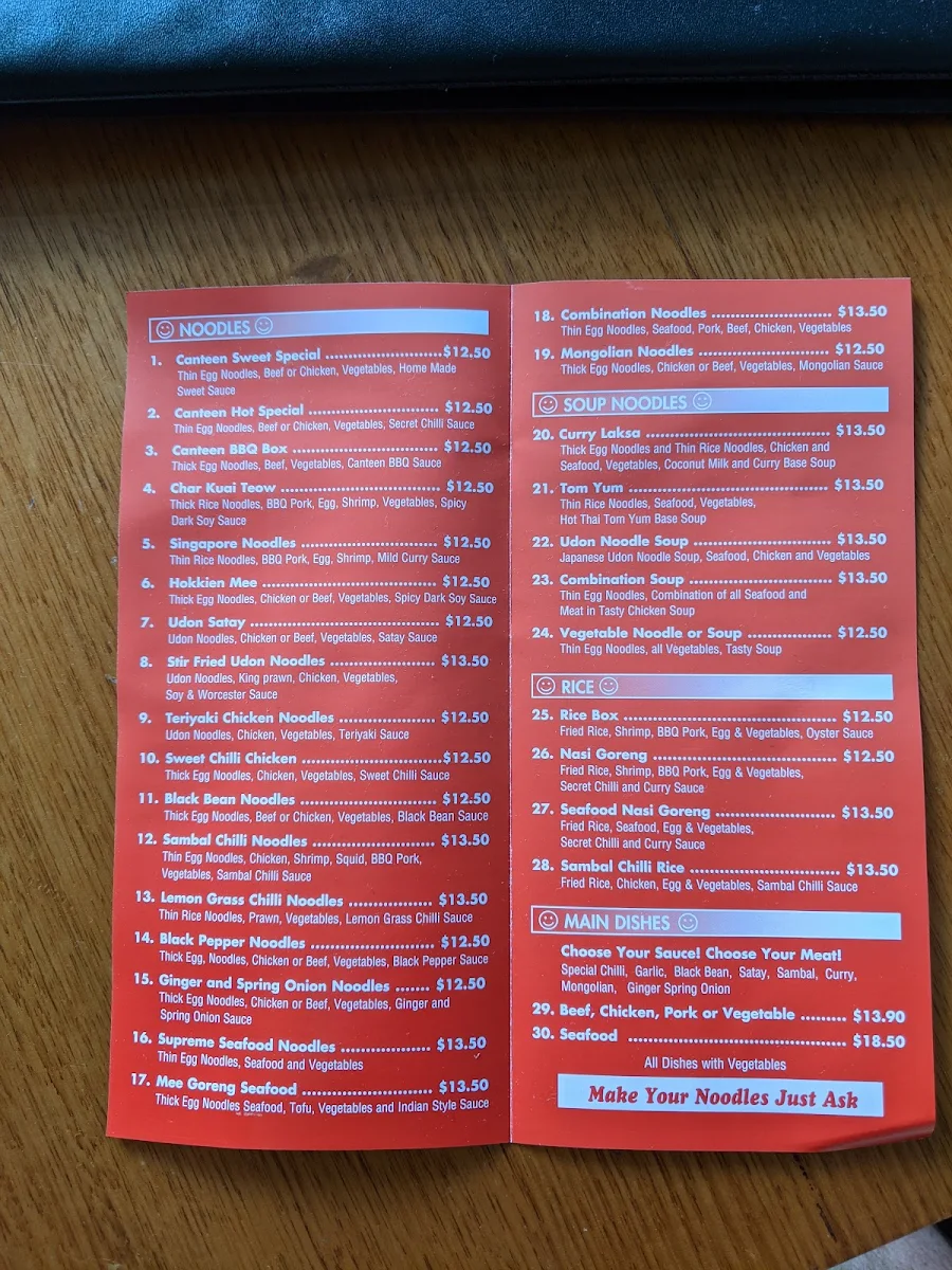Menu, Belmont Noodle Canteen