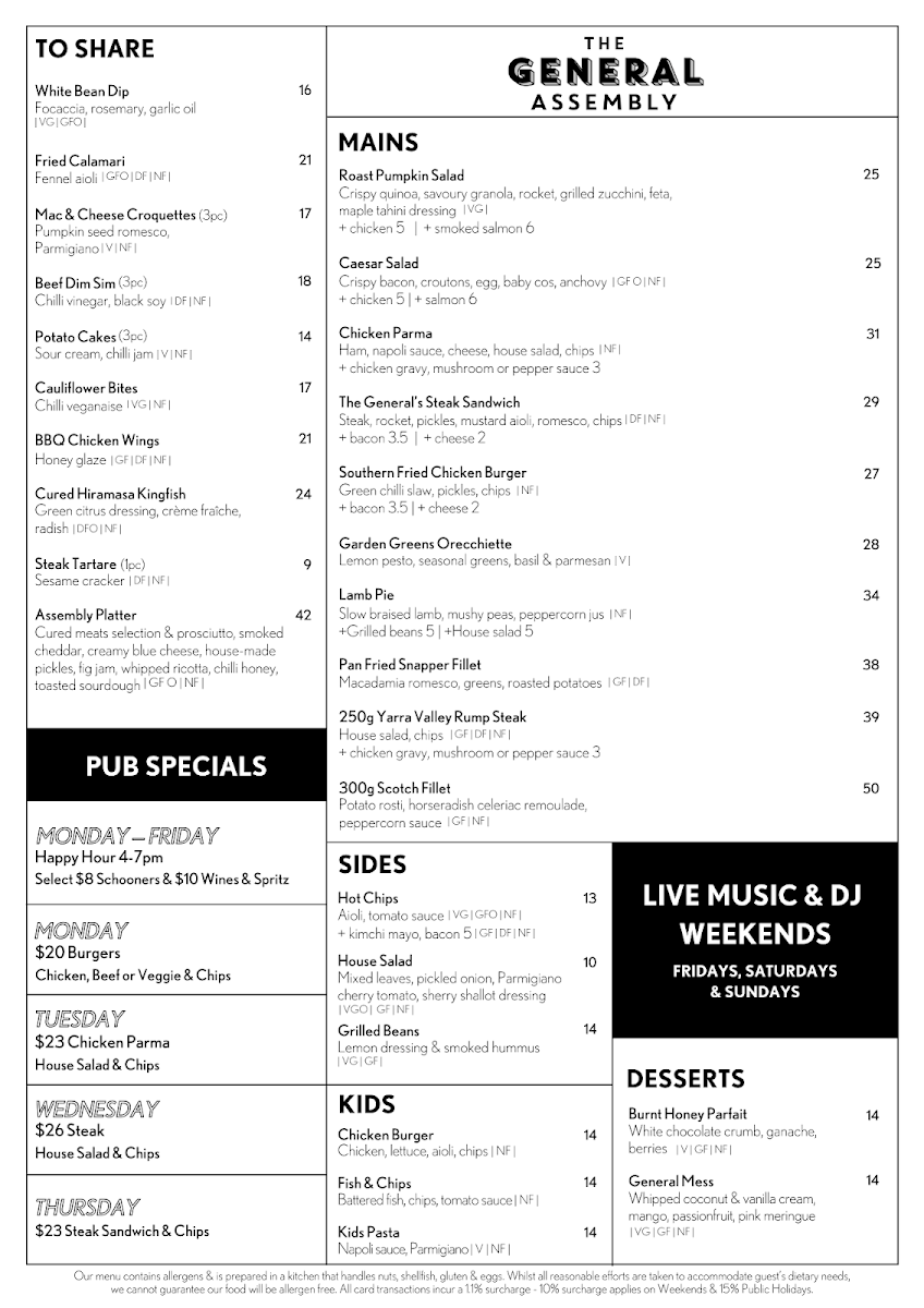Menu, The General Assembly