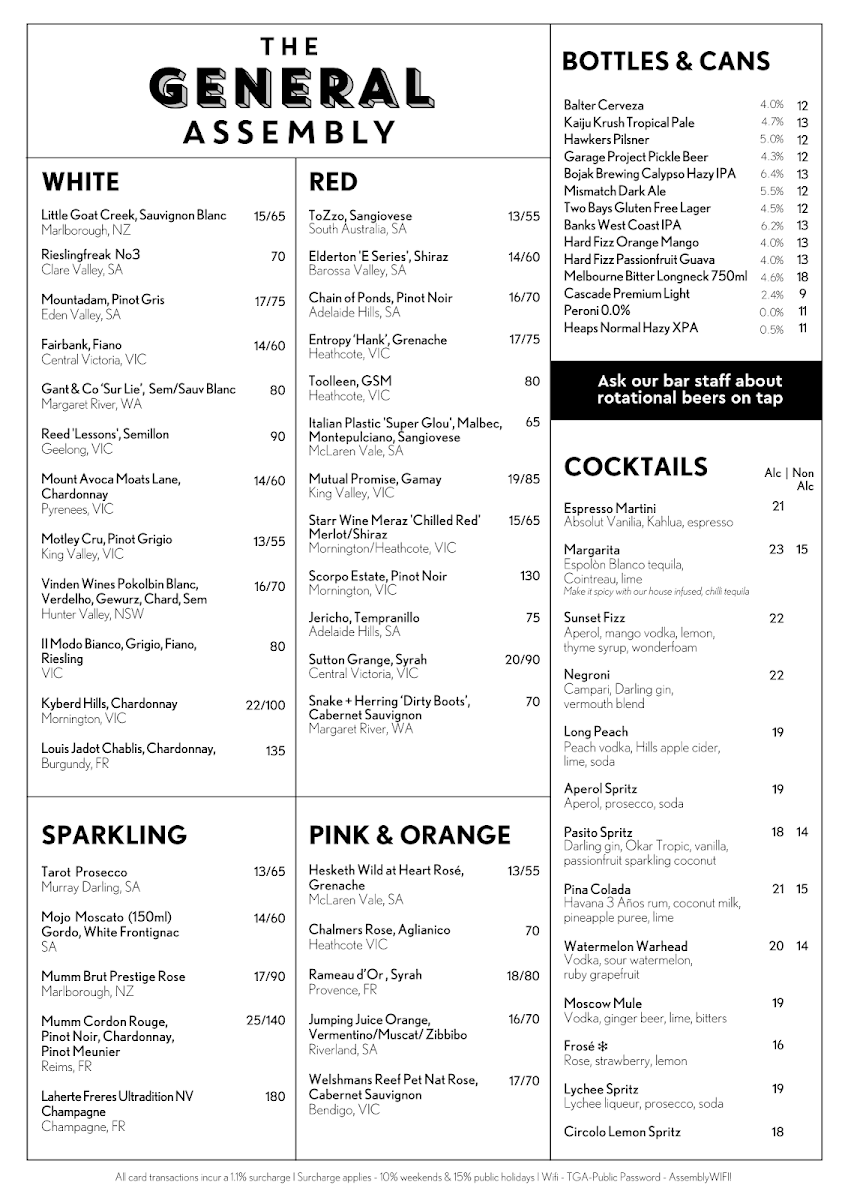 Menu, The General Assembly