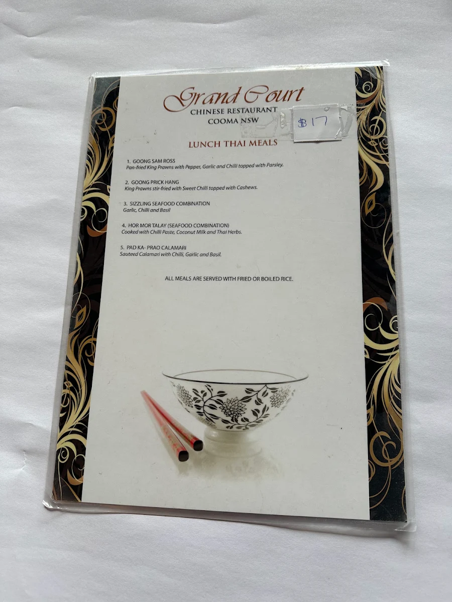 Menu, Grand Court Chinese Restaurant