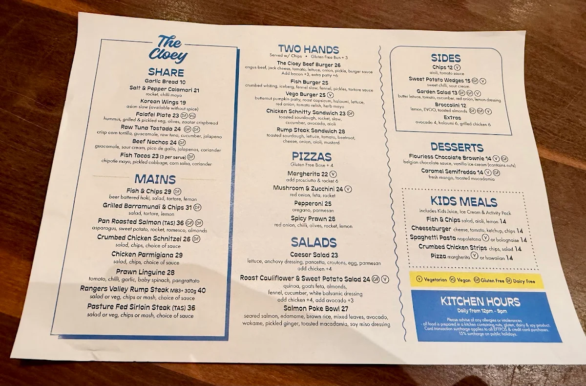 Menu, Clovelly Hotel