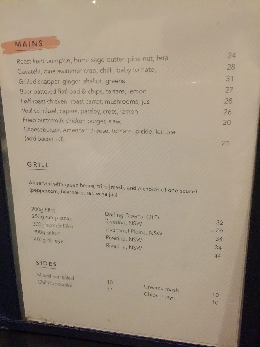 Menu, Clovelly Hotel