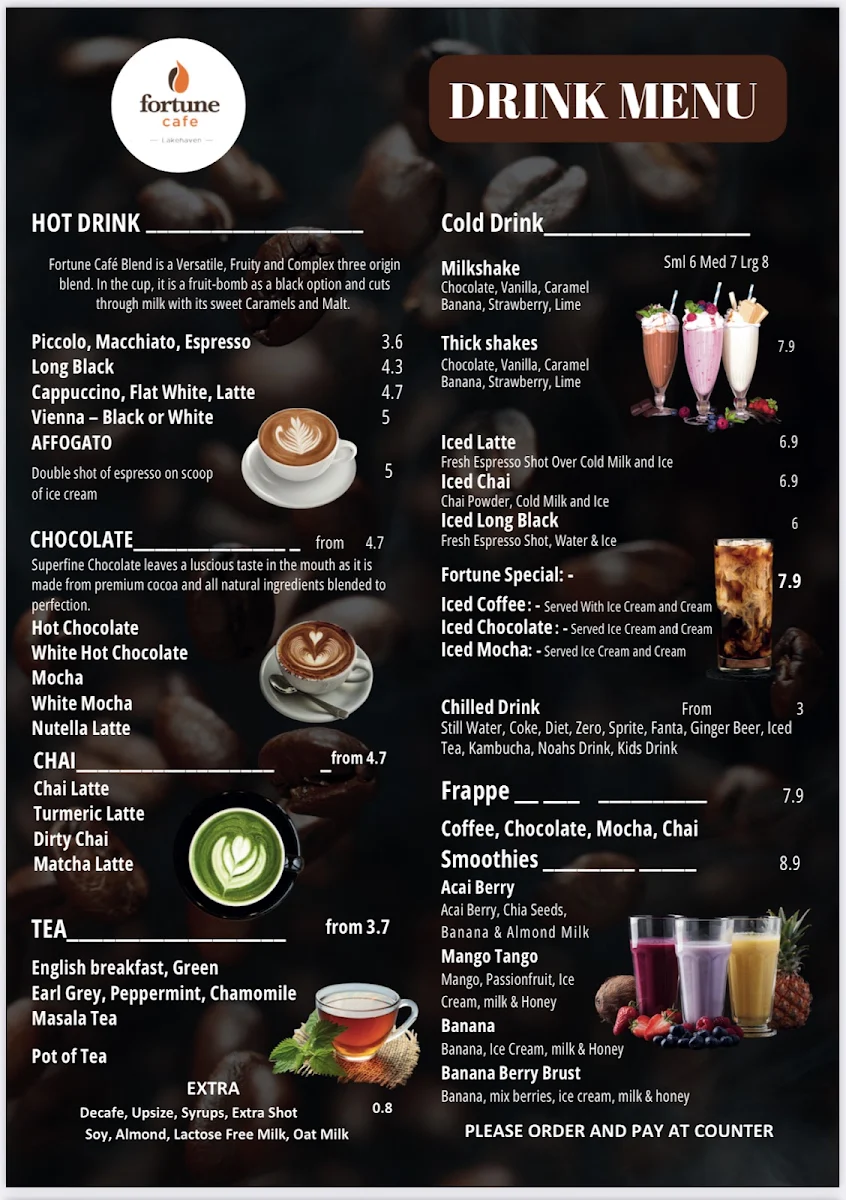 Menu, FORTUNE CAFE & GRILL