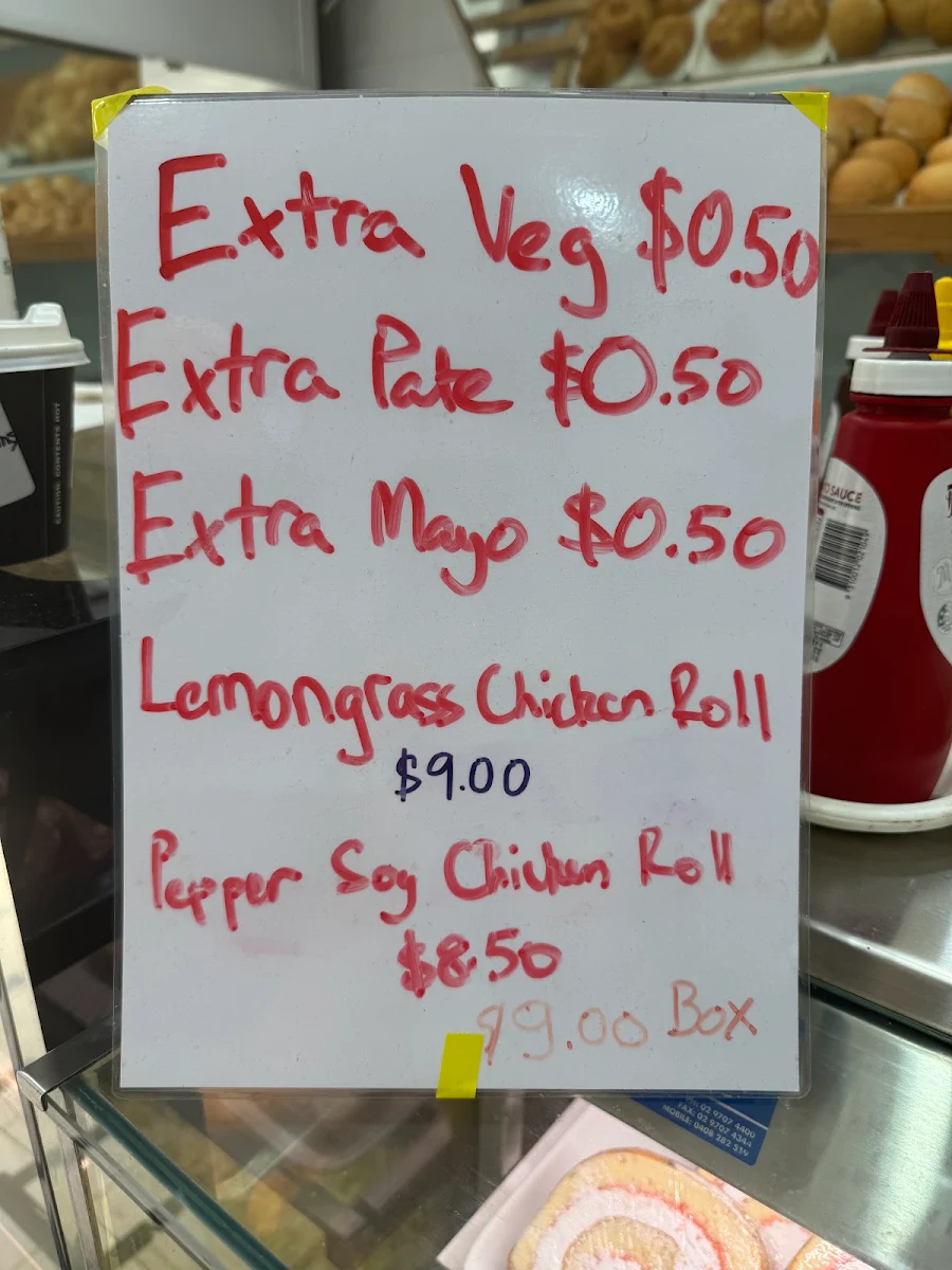Menu, Queenie Bakery