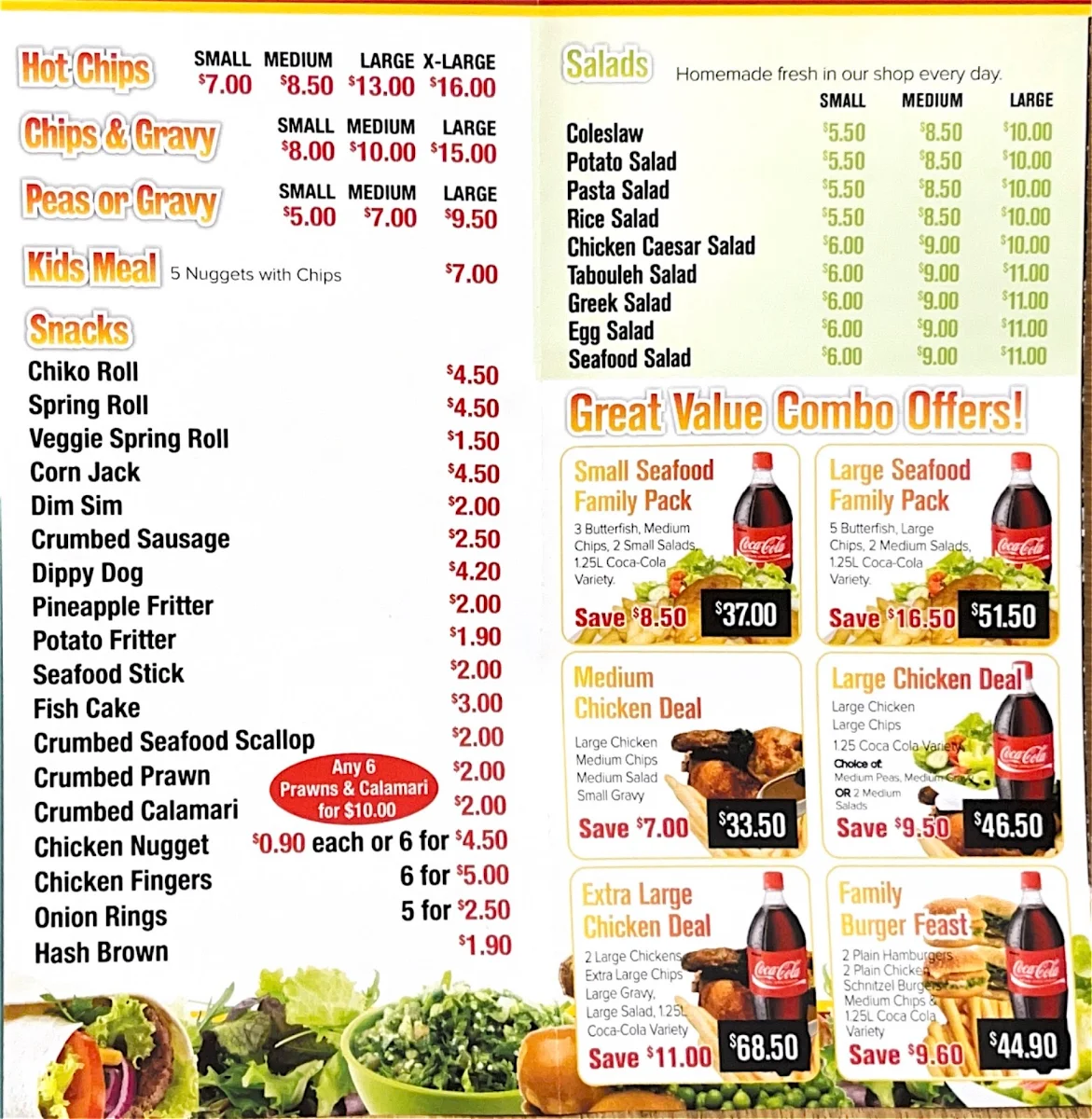 Menu, Mawson Lakes Chicken & Seafood