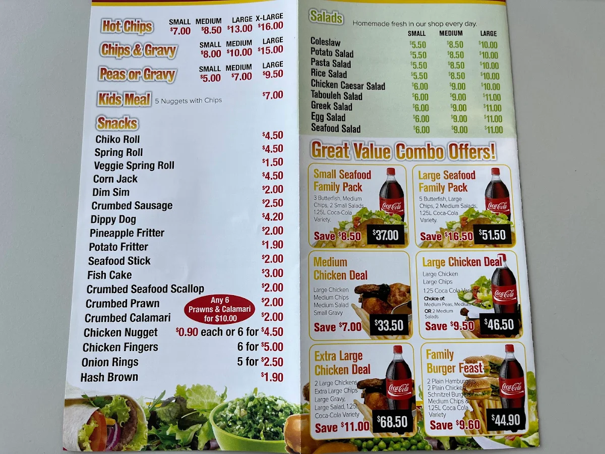 Menu, Mawson Lakes Chicken & Seafood