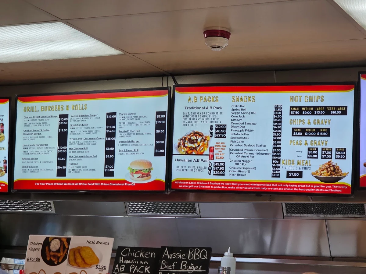 Menu, Mawson Lakes Chicken & Seafood