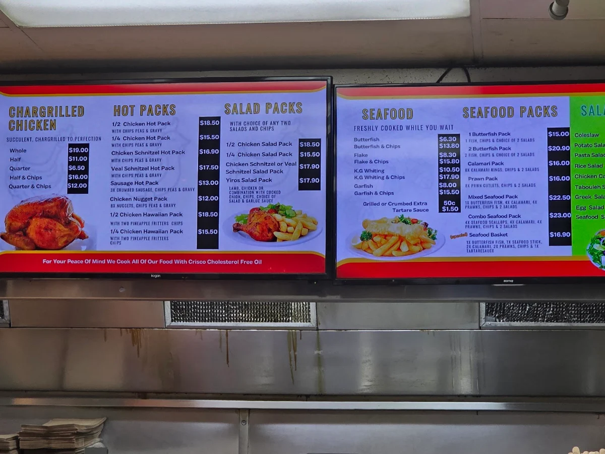 Menu, Mawson Lakes Chicken & Seafood