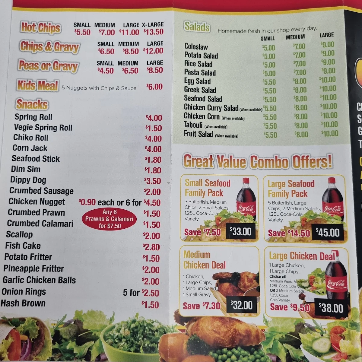Menu, Mawson Lakes Chicken & Seafood