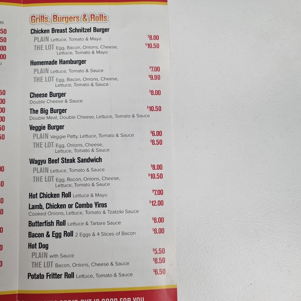 Menu, Mawson Lakes Chicken & Seafood