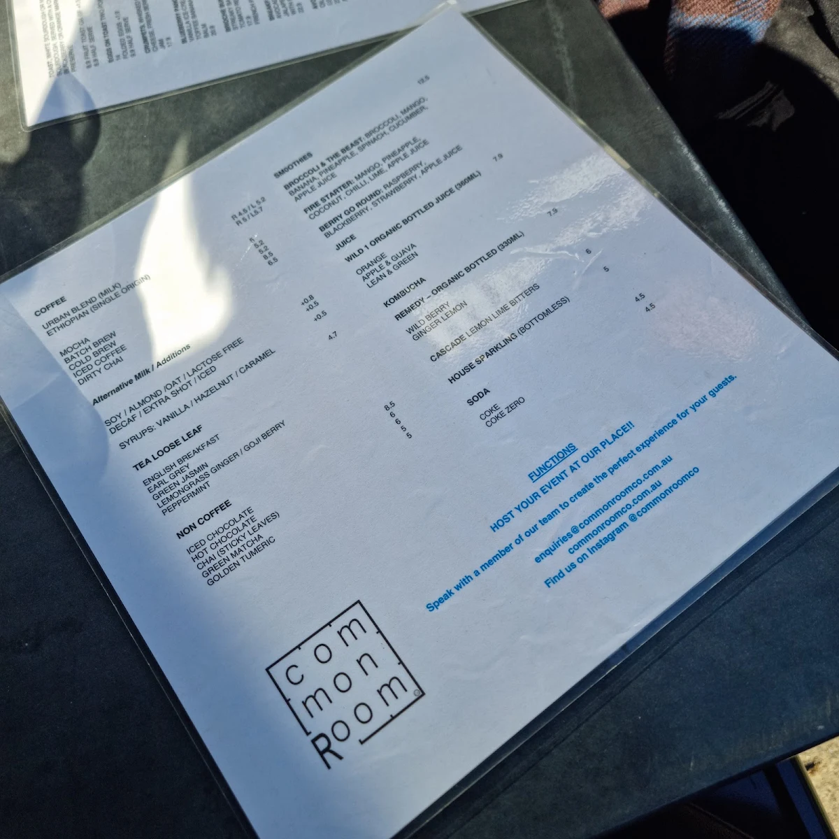 Menu, Common Room Co