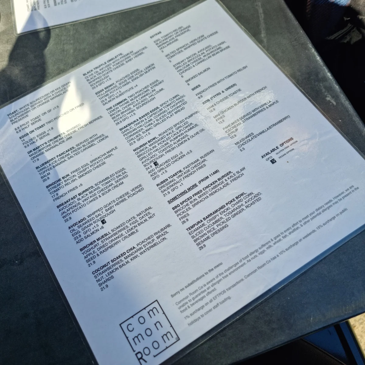 Menu, Common Room Co