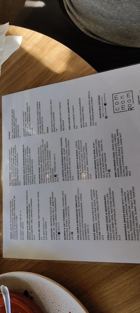 Menu, Common Room Co