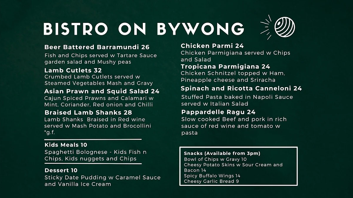 Menu, Bistro on Bywong