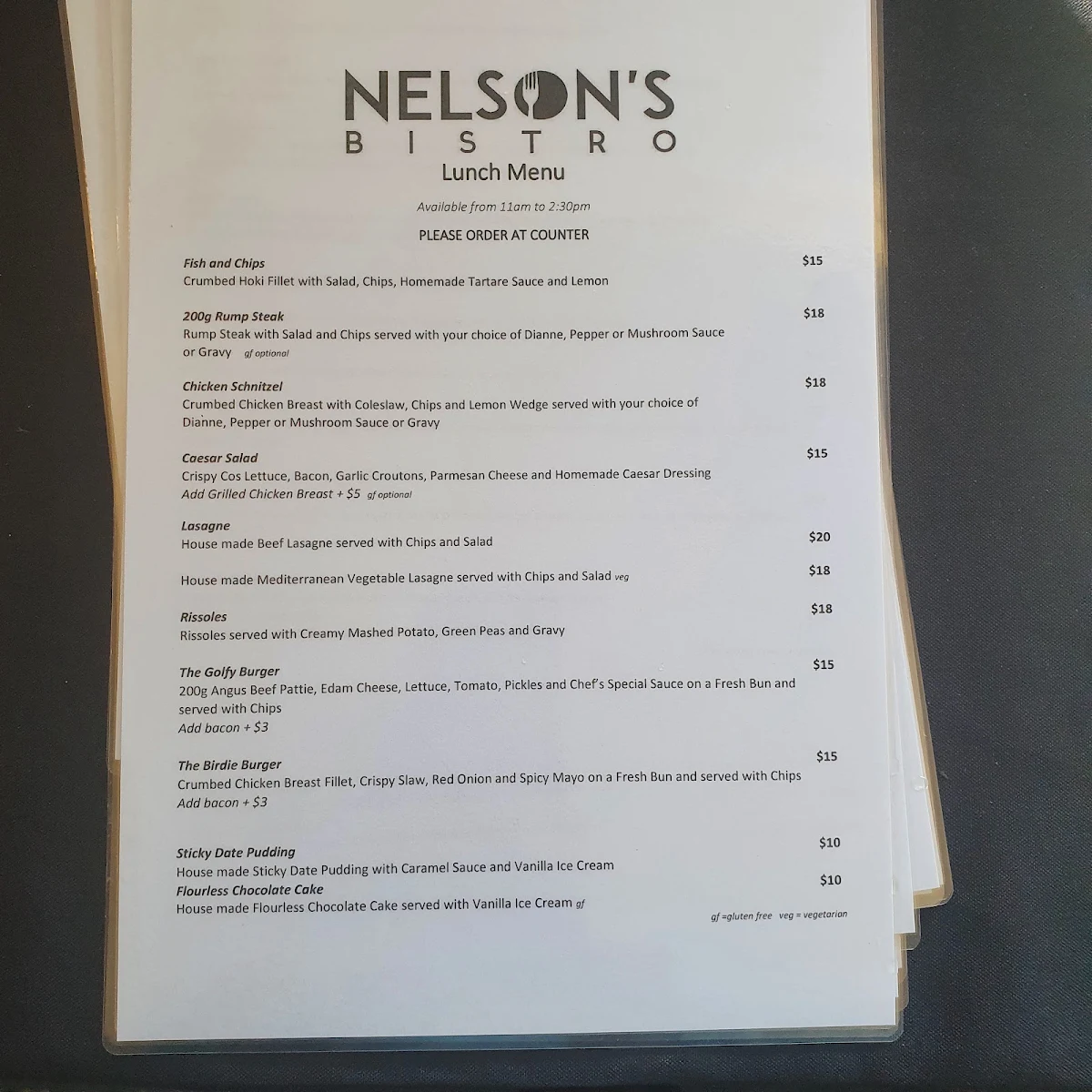 Menu, Bistro on Bywong