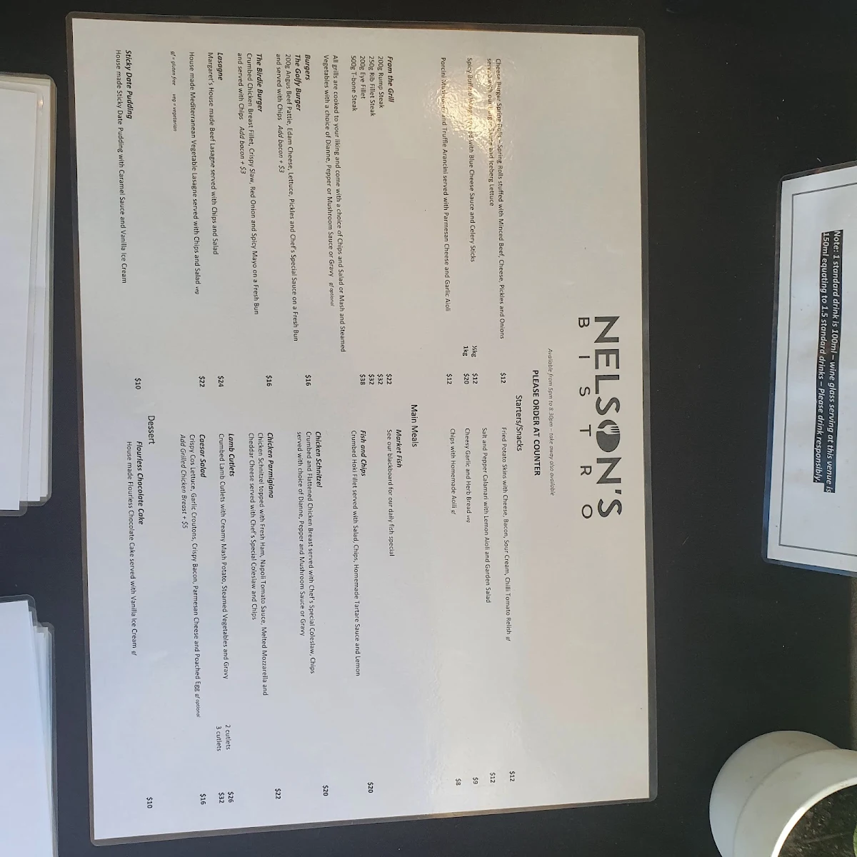 Menu, Bistro on Bywong