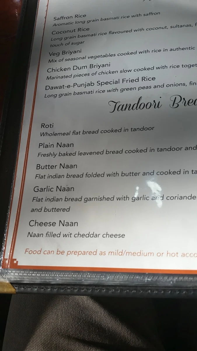 Menu, Dawat-e-Punjab Indian Restaurant
