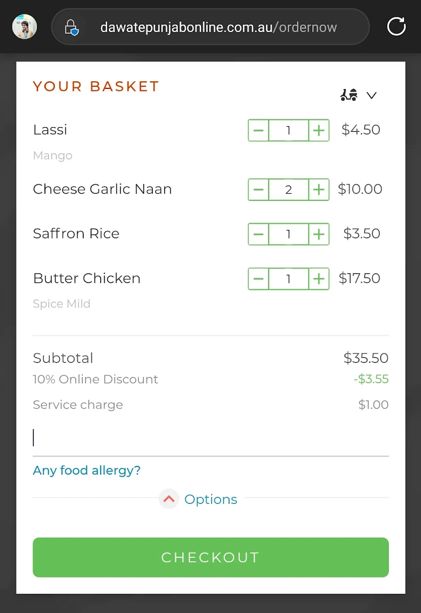 Menu, Dawat-e-Punjab Indian Restaurant
