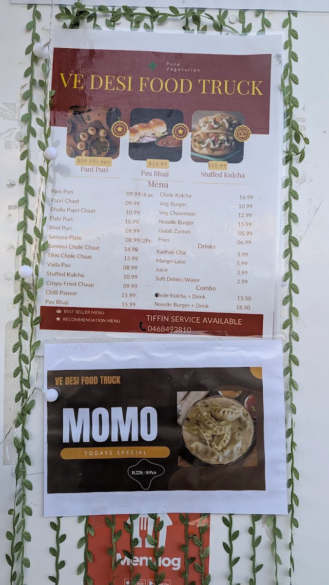 Menu, VE DESI FOOD TRUCK